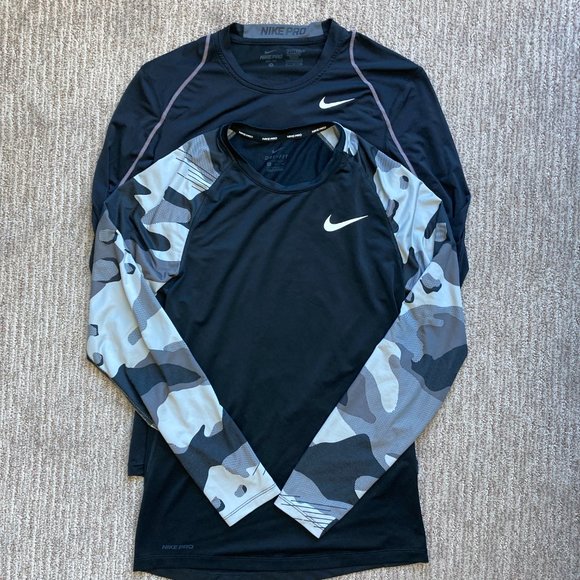 Nike Other - Lot of 2 Men's Small Nike Pro Dri Fit Fitted Long Sleeve Shirts Black Camo